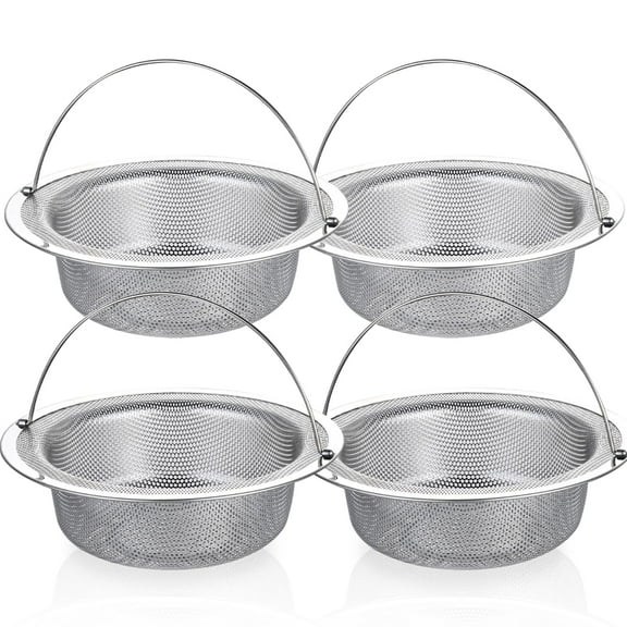 4PCS Kitchen Sink Strainer, Stainless Steel Mesh Basket Food Catcher, Sink Drain Strainer With Handle, Sink Strainer With Large Wide Rim 4.5" for Most Kitchen Sink