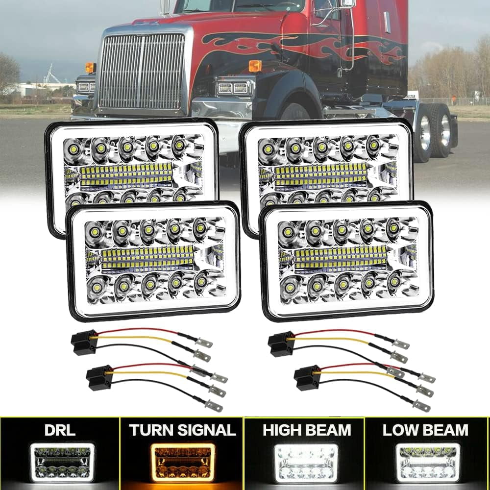 4PCS LED Headlights Compatible With Western Star 4900 Semi Truck ...