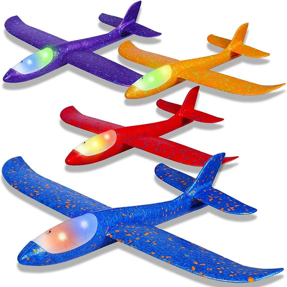 4PCS LED Light Airplane Toys, Large Throwing Foam Plane,Foam Airplane Flying Toys for Kids,Outdoor Sport Game Toys,Foam Glider Airplane,Gift Toys for Boys Girls