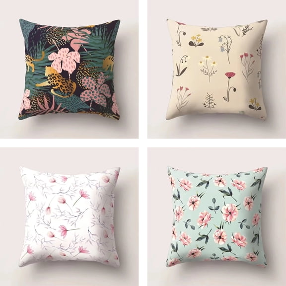 4PCS Landscape Plant Rainforest Pattern Polyester Pillowcase Decorative Cushion Cover Sofa Square Pillow Case Home Decor Pillow Cover