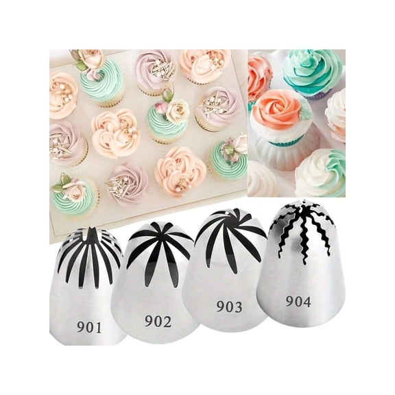 4PCS Large Cake Decorating Tips, Korean Cookie Piping Nozzles Set for Cupcake Icing & Baking