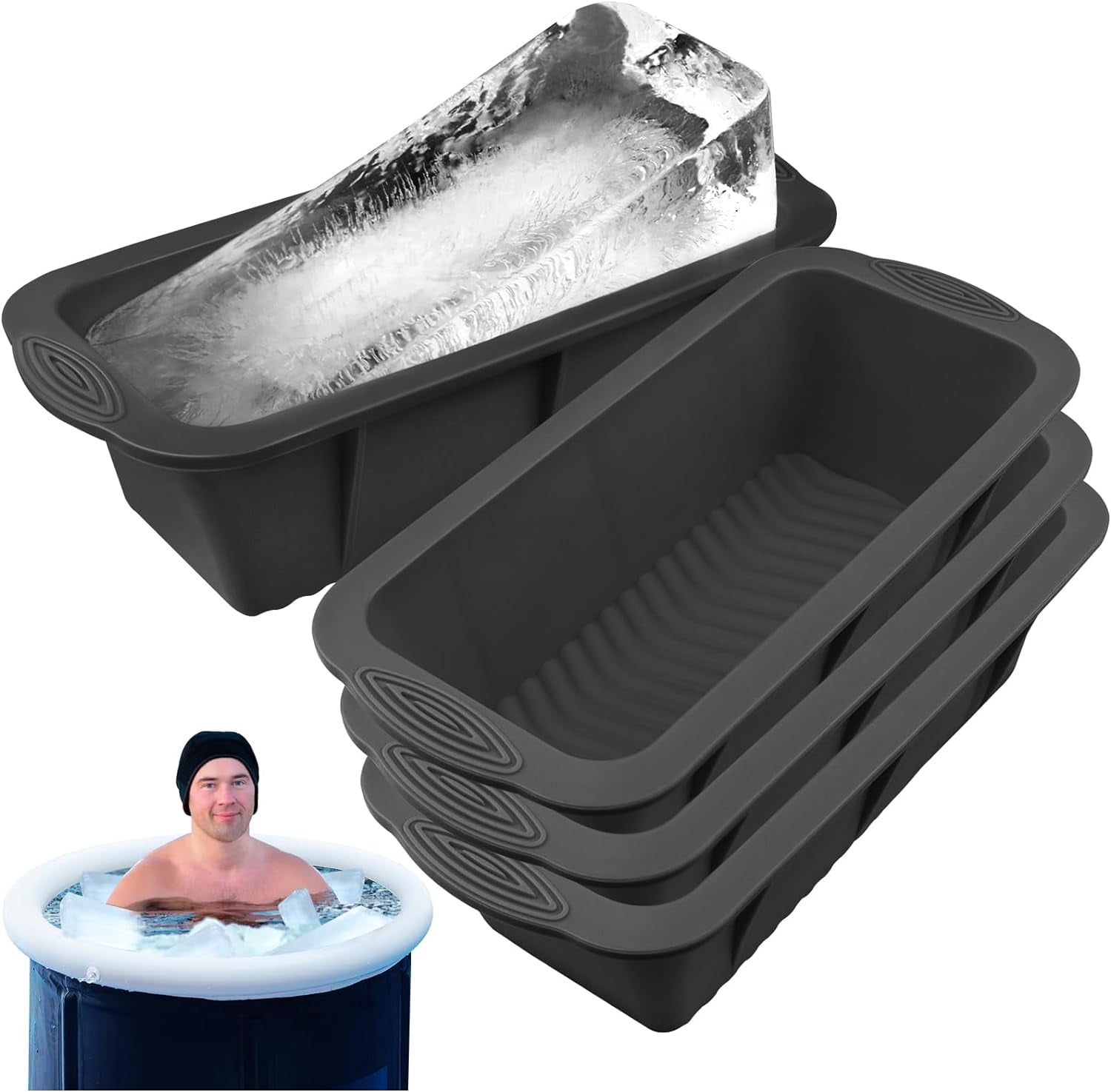 4PCS Large Ice Block Mold for Ice Bath 5LB, Reusable Silicone Ice Cube Mold for Cold Plunge Tub, Ice Bath Chiller for Ice Bath Tub, Ice Cube Tray Cold Plunge Accessories - Black