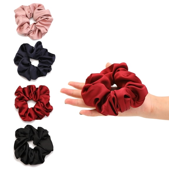 4PCS Large Satin Silk Scrunchies for Women - Big Glossy Scrunchie for Thick Hair Girl Hair Ties Ponytail Holders Jumbo Scrunchies