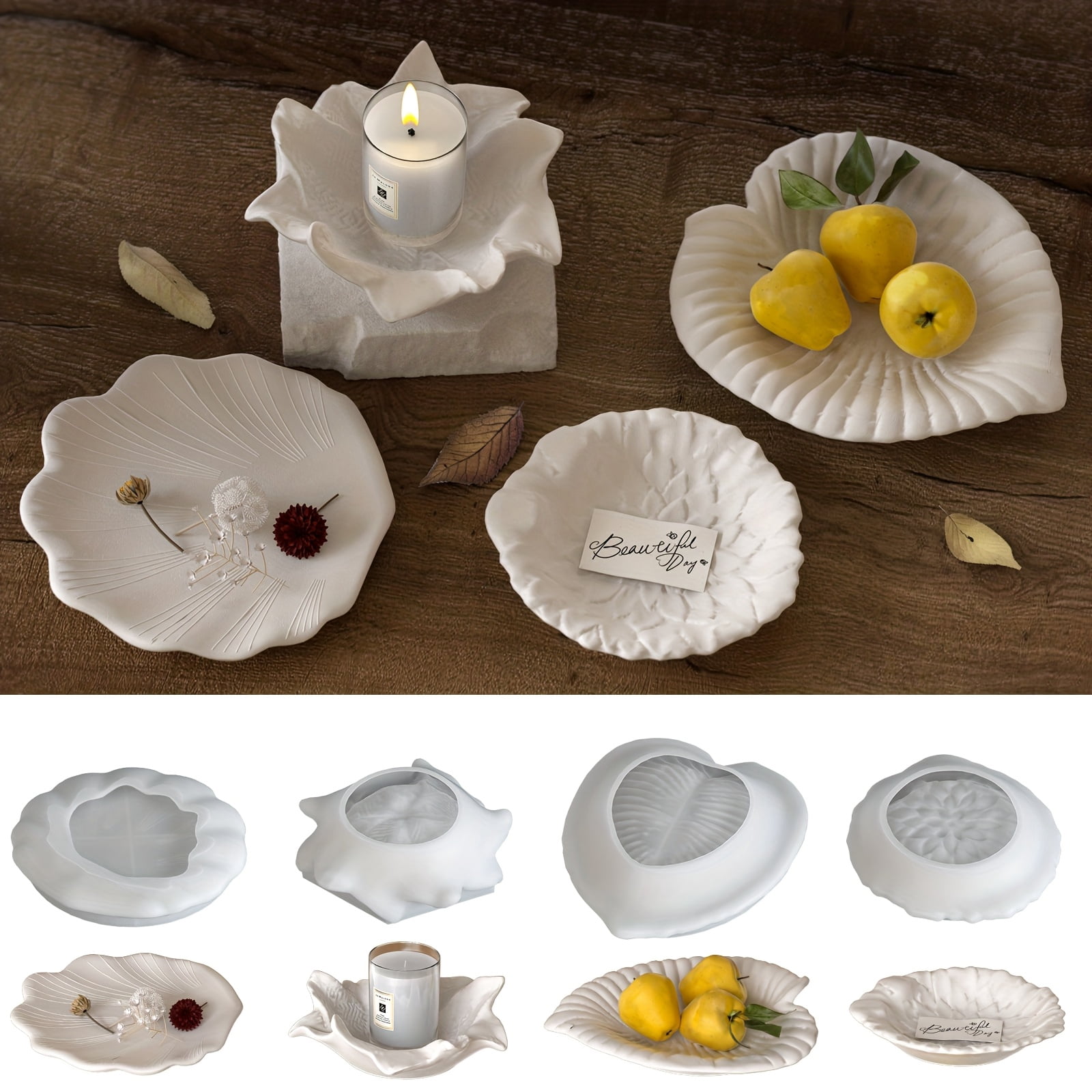 4PCS Leaf Shell Petal Flower Shape Storage Tray Silicone Mold for Crafting Jewelry, Bathroom, Kitchen - Resin Mold for DIY Home Organization