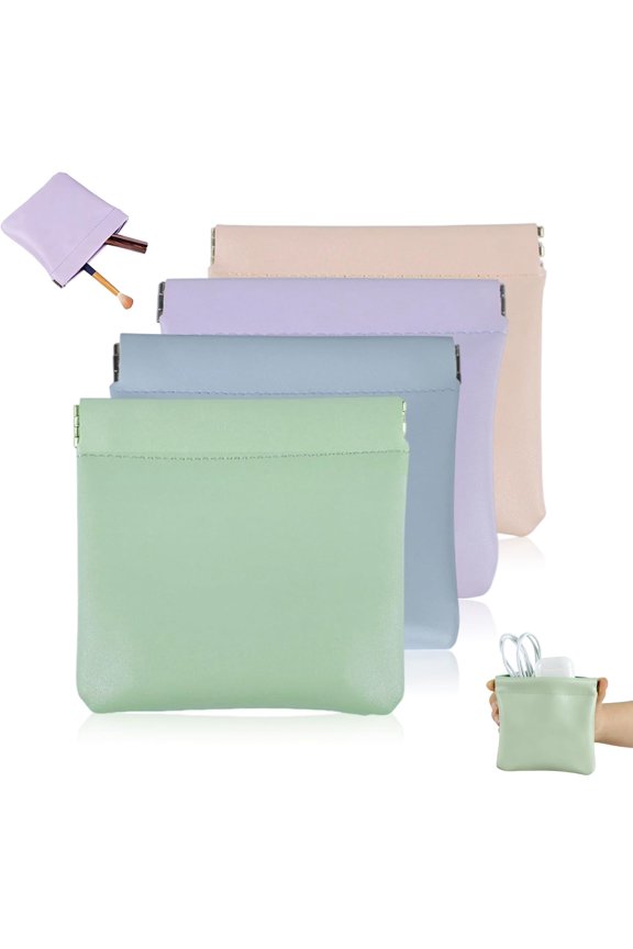 4PCS Leather Pouch Set Snap Closure Organizer Pouch, Mini Waterproof Cosmetic Bag for Purse, Jewelry, Travel, Portable Storage Bag