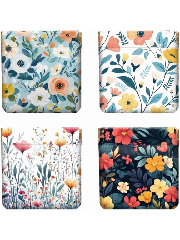 4PCS Leather Squeeze Coin Purse for Women- Flower and Branch Waterproof & Durable Change Pouch Mini Money Wallet Best Gift for Granddaughter Daughter Wife Girl on Birthday Anniversary