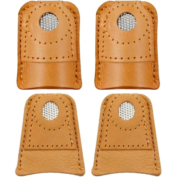 4PCS Leather Thimble Set - Hand Sewing & Craft Finger Protectors with Coin Design, Dual Sizes for Knitting, Quilting & DIY Tools