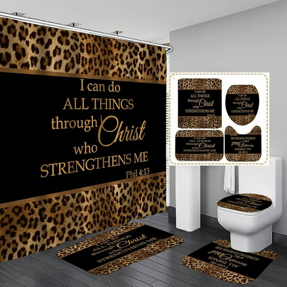 Safari Theme Shower Curtain Sets 4-Piece Waterproof Polyester 72x72 Inch, Leopard & Animal Print with Non-Slip Bath Mat, Jungle Bathroom Decor Includes 12 Hooks