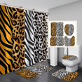 thumbnail image 1 of 4PCS Leopard Print Splice Pink Bowknot Shower Curtain Set with Rug, Toilet Lid Cover and Bath Mat, Shower Curtain with 12 Hooks, Durable Shower Curtain for Bathroom Set, 1 of 7