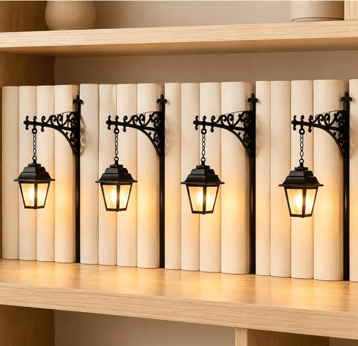 4PCS Library Lantern Decorative Bookshelf Lighting, Vintage Mini Street ...