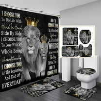4PCS Lion King & Queen Shower Curtain Set, I Choose You Romantic Quotes Lion Couple African Safari Wild Animal Bathroom Decor Black Shower Curtain, Non-Slip Bath Mat, for Him