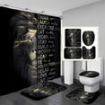 thumbnail image 1 of 4PCS Lion King Shower Curtain Sets with Rugs, Waterproof Fabric Shower Curtain, Inspirational Quotes Gold Crown Black Man Safari Wildlife Afro Wild Animal African American Men Bathroom Decor, 1 of 4