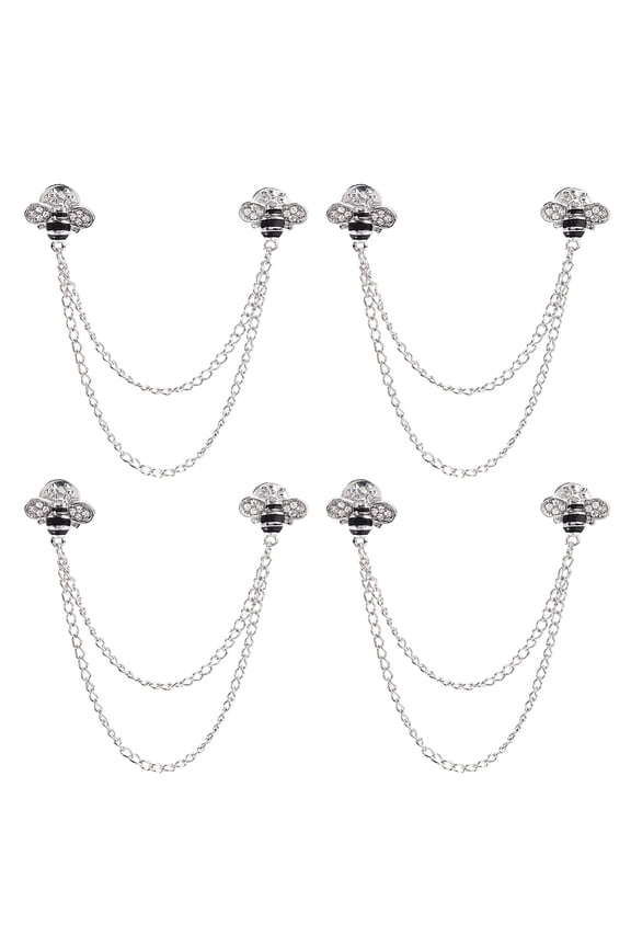 4PCS Long Chain Brooch Bee Brooch Pins Alloy Rhinestone Honey Bee Hanging Chain Pin Cute Elegant Insect Badge Suit Collar Brooches DIY