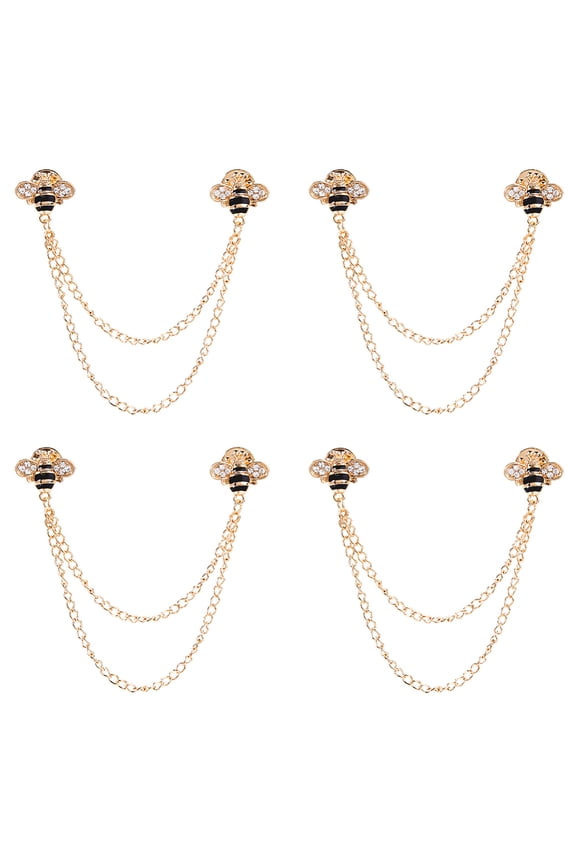 4PCS Long Chain Brooch Bee Brooch Pins Alloy Rhinestone Honey Bee Hanging Chain Pin Cute Elegant Insect Lapel Pin Tassel Badge Suit Collar Brooches