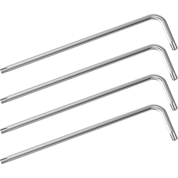 4PCS Long Tamper Proof Torx Key Bit Wrench, Anti Tamper Star Screwdriver Security Bit Torque Repair Tool L-Shape Nickel Plated CRV Steel, Extra Long Arm