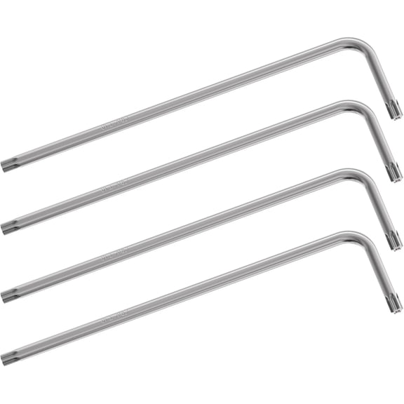 4PCS Long Tamper Proof Torx Key Bit Wrench, Anti Tamper Star Screwdriver Security Bit Torque Repair Tool L-Shape Nickel Plated CRV Steel, Extra Long Arm
