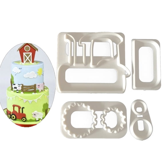 4PCS/Lot Cookie Mold Cute Tractor Cake Mold Pastry Fondant Plastic Mold For Cake Cupcake Decoration Kitchen Baking Mold
