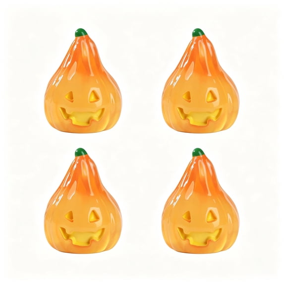 4PCS Luminous Mini Resin Pumpkin Figurines, Glow in The Dark Halloween Miniature Pumpkin Figures Statue for Fall Party Dollhouse Potted Plant Micro Landscape Home Outdoor Decoration DIY Crafts
