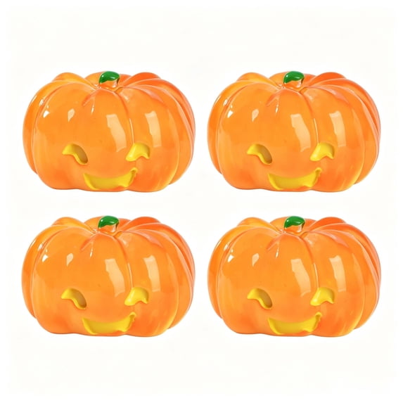 4PCS Luminous Mini Resin Pumpkin Figurines, Glow in The Dark Halloween Miniature Pumpkin Figures Statue for Fall Party Dollhouse Potted Plant Micro Landscape Home Outdoor Decoration DIY Crafts