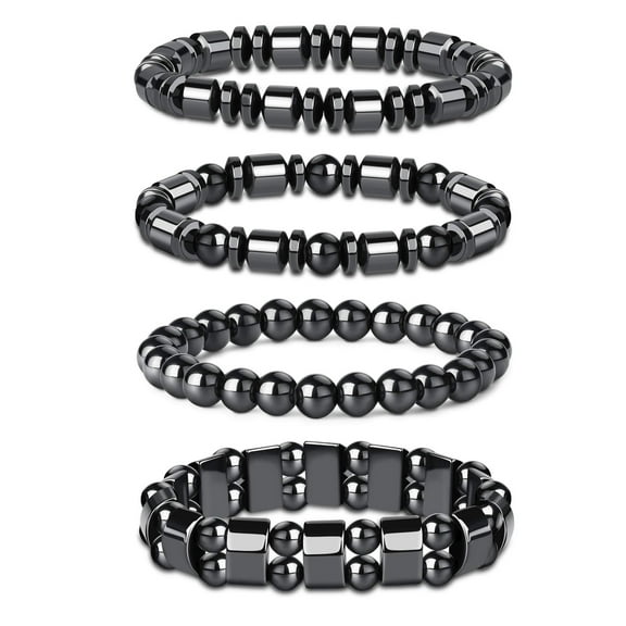 4PCS MEN & WOMEN'S UNISEX MAGNETIC HEMATITE THERAPY STRETCH BRACELET ALL SIZES