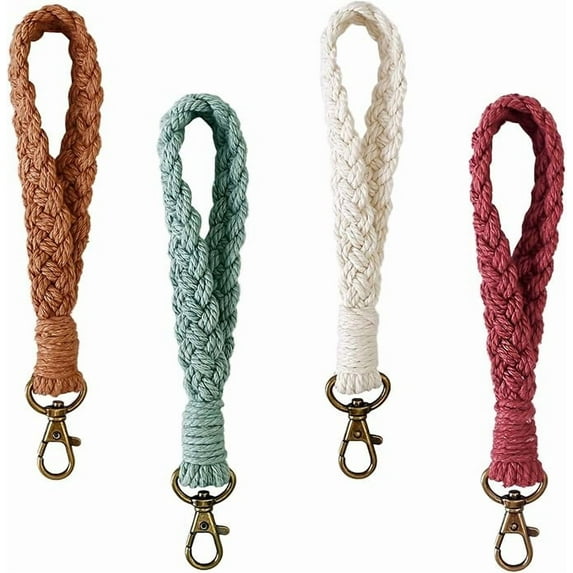 4PCS Macrame Wristlet Keychain Boho Women Handmade Braided Keychain Lanyard