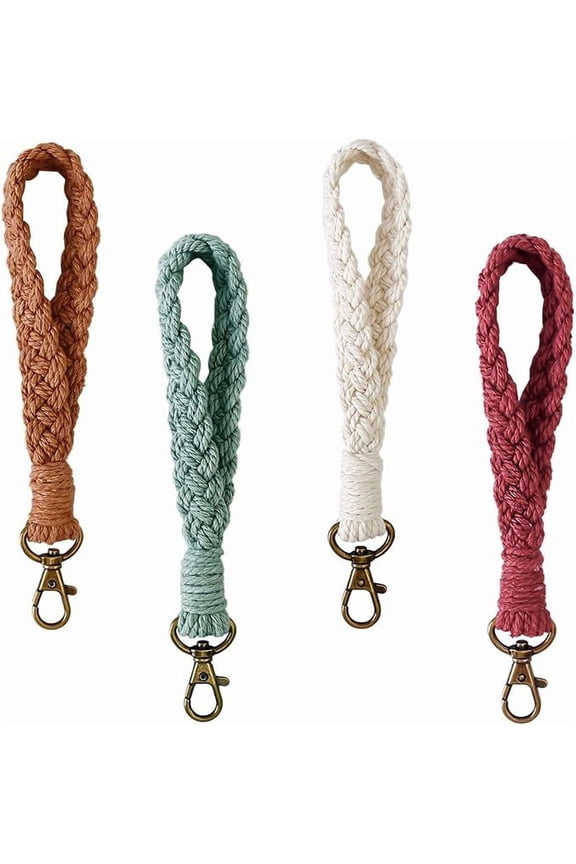 4PCS Macrame Wristlet Keychain Boho Women Handmade Braided Keychain Lanyard
