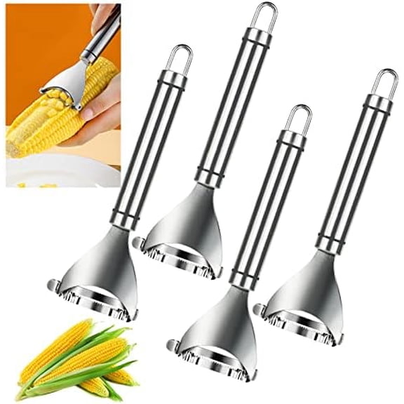 4PCS Magic Corn Cutter Peeler, Corn Stripper Cob Stripper Tool Premium Stainless Steel Corn Thresher Cob Remover Tool with Ergonomic Handle for Kitchen$$Home Decor, Kitchen, & Other