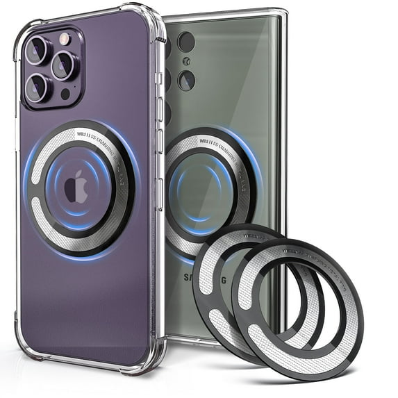 4PCS Magsafe Ring for Magsafe, Magnet Adapter, Magsafe Sticker with 3M Adhesive, Black Metal Loop for Wireless Charger/Card Wallet/Car Mount/Battery Pack/Socket Grip, Compatible with All Phone