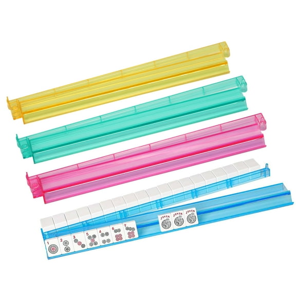 4PCS Mahjong Racks with Pushers,Clear Acrylic American Majiang Tile Racks,Imports Modern Mahjong Racks with Built-in Pushers
