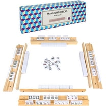 Fugocen 4PCS Mahjong Racks with Pushers, Wooden Majiang Tile Racks, Mahjong Racks with Magnetically Attached Built-in Pushers