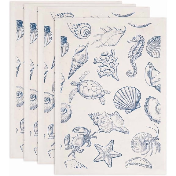 4PCS Marine Life Underglaze Transfers for Pottery Scallops Seahorses Turtles Transfer Stickers Ceramic Decals Ceramic Underglaze Transfers for Pottery Overglaze Enamel Decal Waterslide Decal Blue DIY