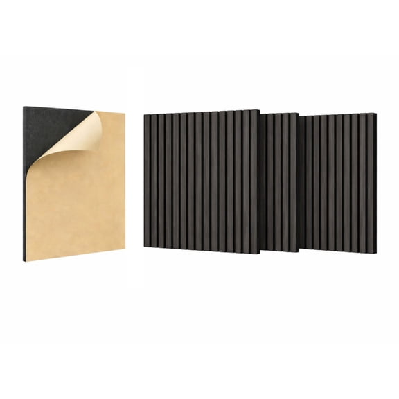 4PCS Matte Black--Acoustic Panels Wooden Strip Acoustic Boards - Suitable for Office Walls, Bedrooms, Gyms, Kitchens Ceilings, 3D Groove Sound-Absorbing Design, Three-Side Wrapping