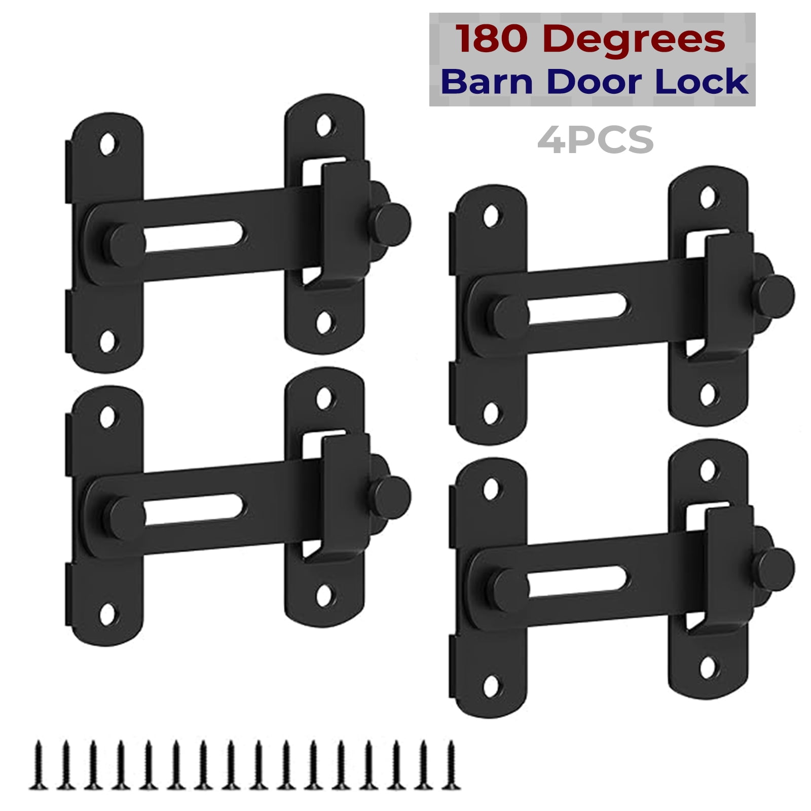 Pocket Door Lock 4-Pack Matte Black Barn Es - Stainless Steel Sliding Gate Locks (3.93\" X 2.75\") Door Latch