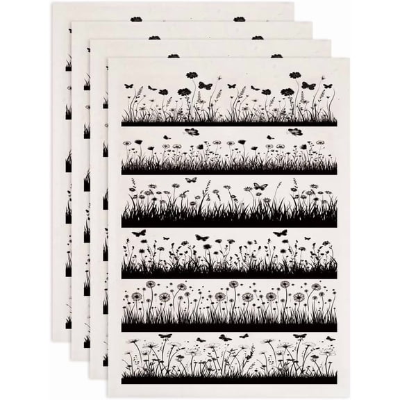 4PCS Meadows and Flowers Underglaze Transfers for Pottery Wild Flower Transfer Stickers Ceramic Decals Ceramic Underglaze Transfers for Pottery Overglaze Enamel Decal Waterslide Decal Black