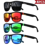 4PCS Men Classical Square Polarized Sports Sunglasses Lightweight PC Frame UV400 for Driving Fishing Cycling Unisex Durability