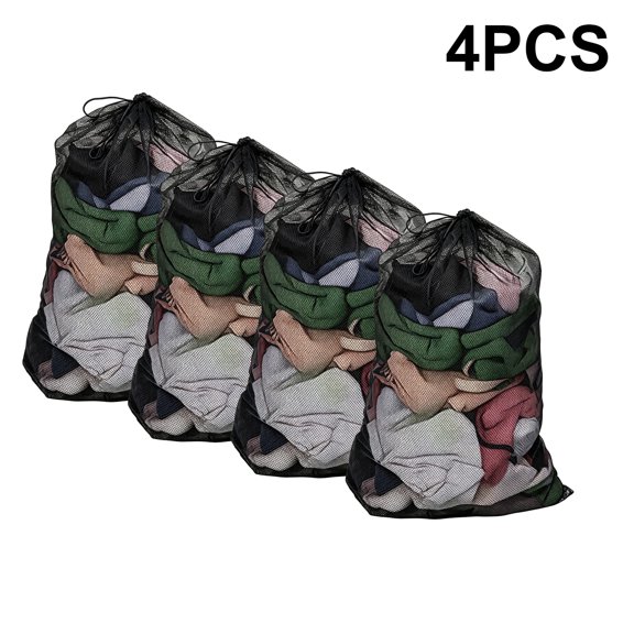 4PCS Mesh Drawstring Bag Small Bags With Pull Rope Thicken Portable Storage Bags Outdoor Mesh Organizer Bag for Travel Hike Sports Diving Beach Collecting playthings