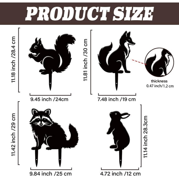 4PCS Metal Animals Garden Decor Metal Fox Outdoor Garden Ornament Black Silhouette Outdoor Decor Rabbit Flowerbed Stakes Decorative Yard Art Statue for Lawn Patio Gift for Gardeners