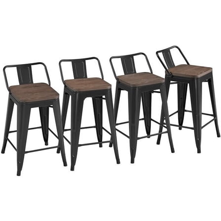 4PCS Metal Bar Stools Low Back Counter Height Stools Stackable Bar Chairs for Indoor Outdoor Kitchen Dining Patio Black,30 inch