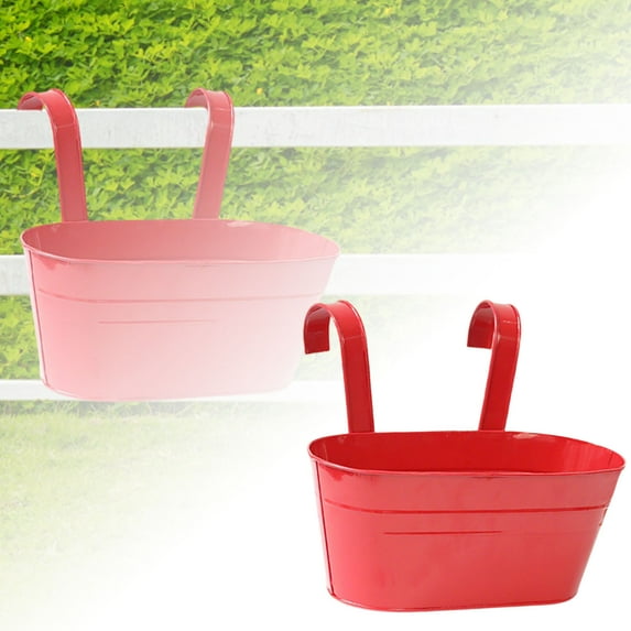 4PCS Metal Hanging Planter for Outdoor - 11.2" Iron Railing Planter with Detachable Hooks & Drainage Holes - Fence, Balcony & Wall Mount Flower Pot for Indoor/Outdoor Decor