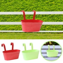 2PCS Metal Hanging Planter for Outdoor - 11.2" Iron Railing Planter with Detachable Hooks & Drainage Holes - Fence, Balcony & Wall Mount Flower Pot for Indoor/Outdoor Decor