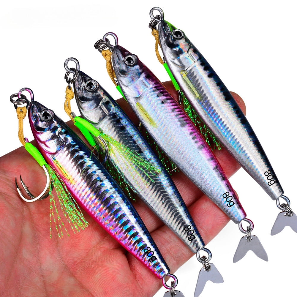 4PCS Metal Jig Fishing Lures Slow Sinking 3D Printed with Willow Blades 20-80G