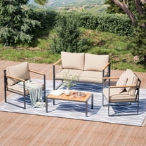 4PCS Metal Outdoor Patio Furniture Set, Modern Outdoor Conversation Furniture Sets w/Coffee Table, Sectional Furniture with Thick, Washable and High-Resiliency Sponge Cushions