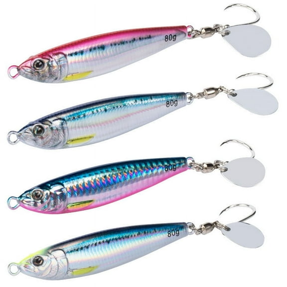 4PCS Metal UV Simulation Lure with Jig Hooks 40g 3D Printed Artificial Wobbler Hard Bait For Tuna Mahi Marlin
