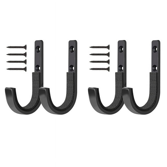 4PCS Metal Wall-Mounted J Hook Tool Hook Storage Racks are Suitable for Tool Houses and Homes Black