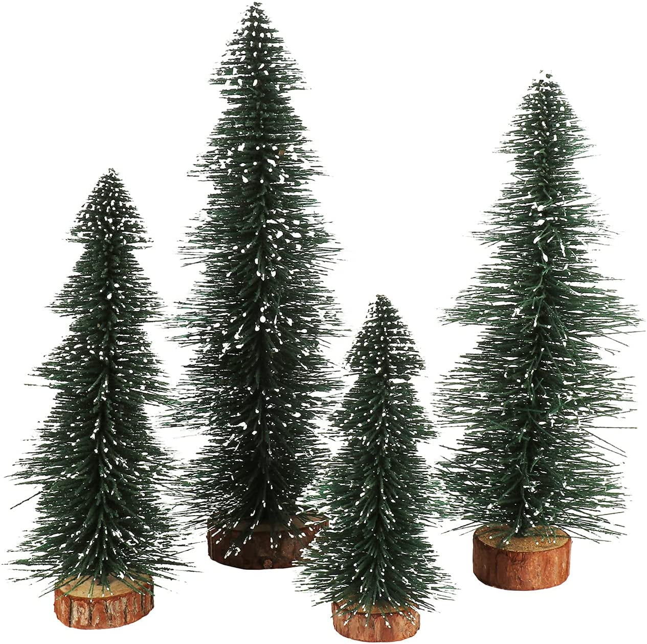 4PCS Mini Christmas Tree Miniature Pine Trees Frosted Sisal with Wooden