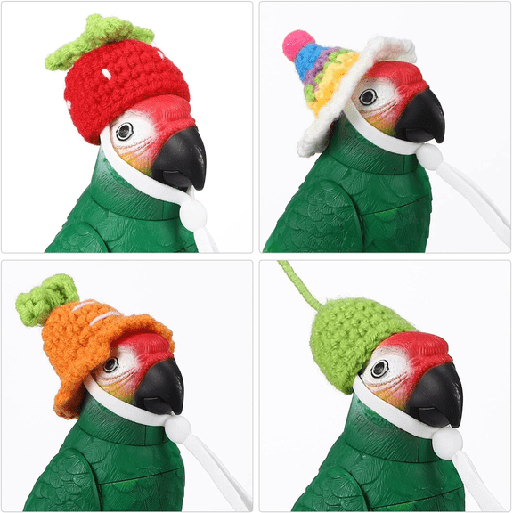 4PCS Mini Hand Knitted Hat for Small Animals, Adorable Knitted Hamster Hat with Adjustable Strap, Frog Bunny Rainbow Carrot Mini Hand Knitted Hats for Bearded Dragon Guinea Pig Bunny Lizard Costume