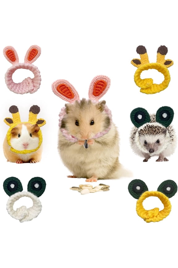 4PCS Mini Hat for Hamster Guinea Pig Knitted Cartoon Headwear for Small Animal Lizard Dragon Herret Snake Bird Rabbit