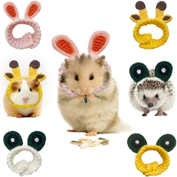4PCS Mini Hat for Hamster Guinea Pig Knitted Cartoon Headwear for Small Animal Lizard Dragon Herret Snake Bird Rabbit