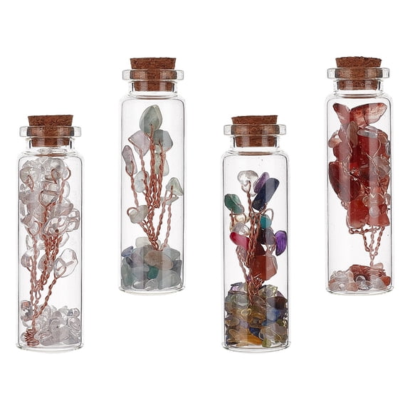 4PCS Mini Natural Gemstone Crystals Tree Glass Wishing Bottles Tumbled Stones for Reiki Decoration for making