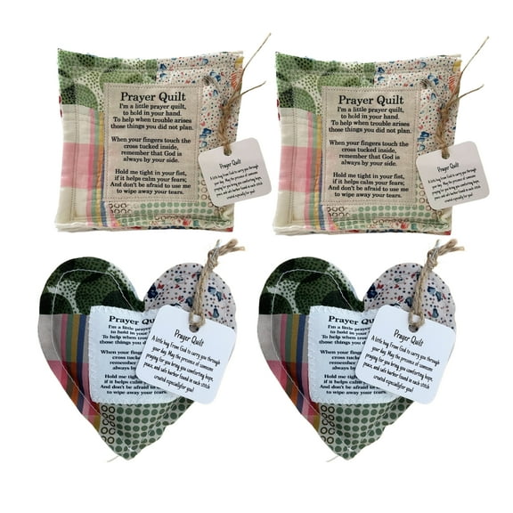 4PCS Mini Prayer Quilt with Cross Inside, Vintage Pocket Scripture Squares, Christian Sympathy Gifts, 4x4 Inches
